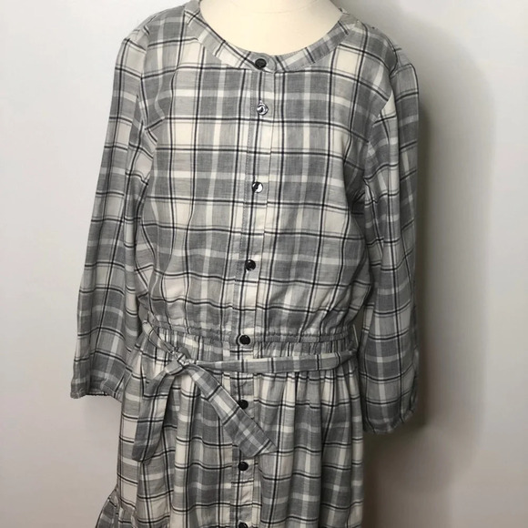 Gap kids plaid flannel Belted dress gray white - Picture 1 of 3